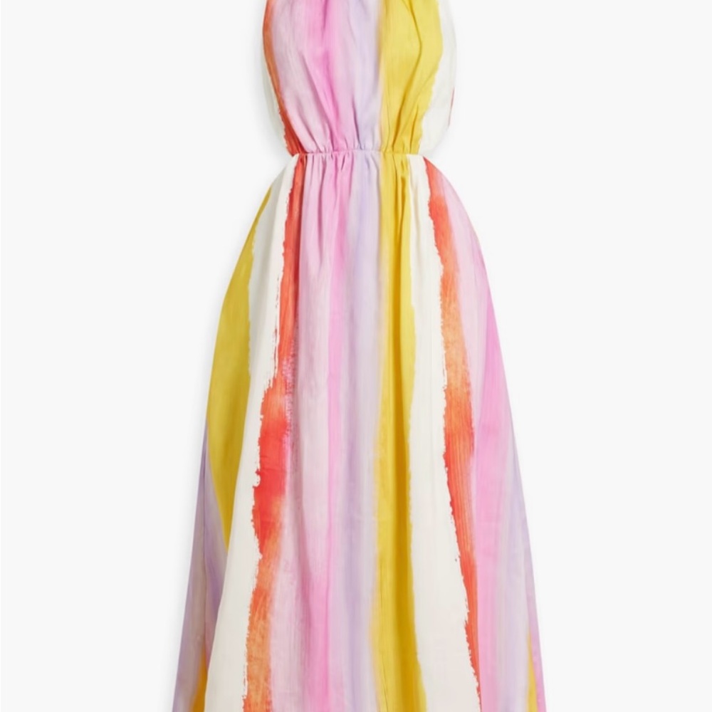 Aje Printed Strip Linen Cut Out Midi Dress